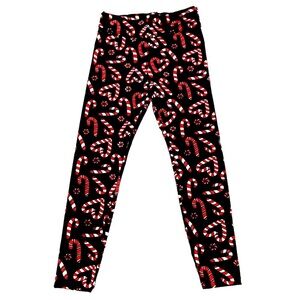 NoBo Size L (11-13) Velvety Micro Fleece Candy Cane Christmas Stretch Leggings